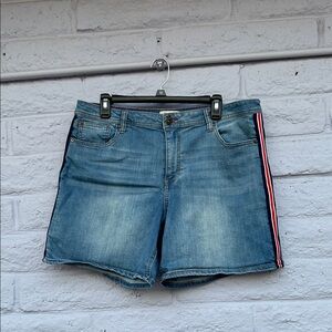EV1 Light Blue Denim Jean Shorts with Sporty Side Stripe